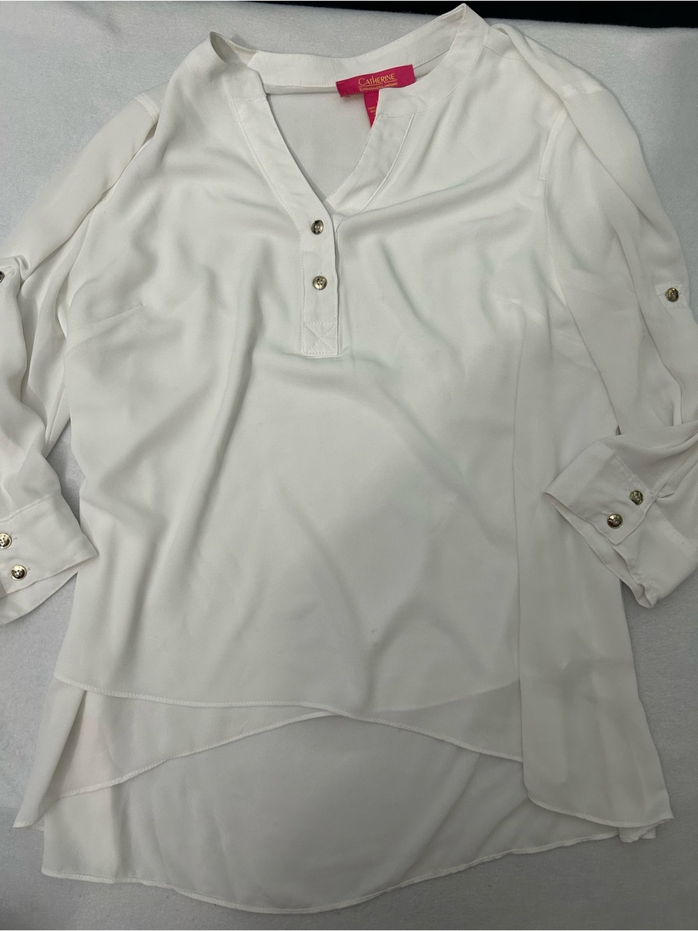 Catherines White Split-Neck High-Low Blouse